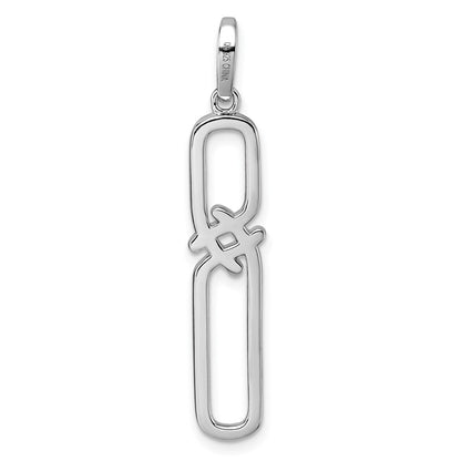 Sterling Silver Rhodium Plated CZ Twisted Rectangle Pendant