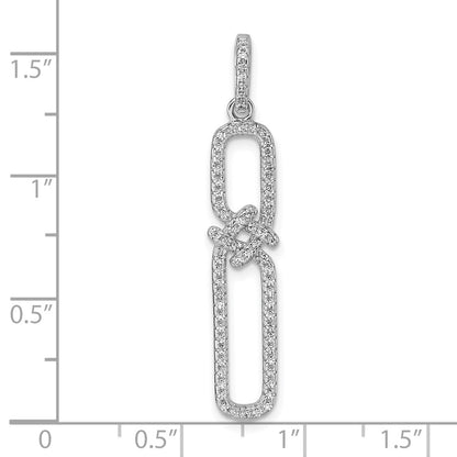 Sterling Silver Rhodium Plated CZ Twisted Rectangle Pendant