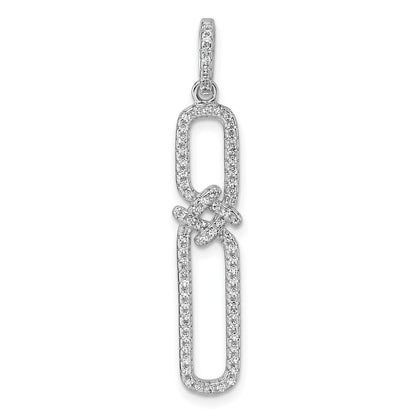 Sterling Silver Rhodium Plated CZ Twisted Rectangle Pendant