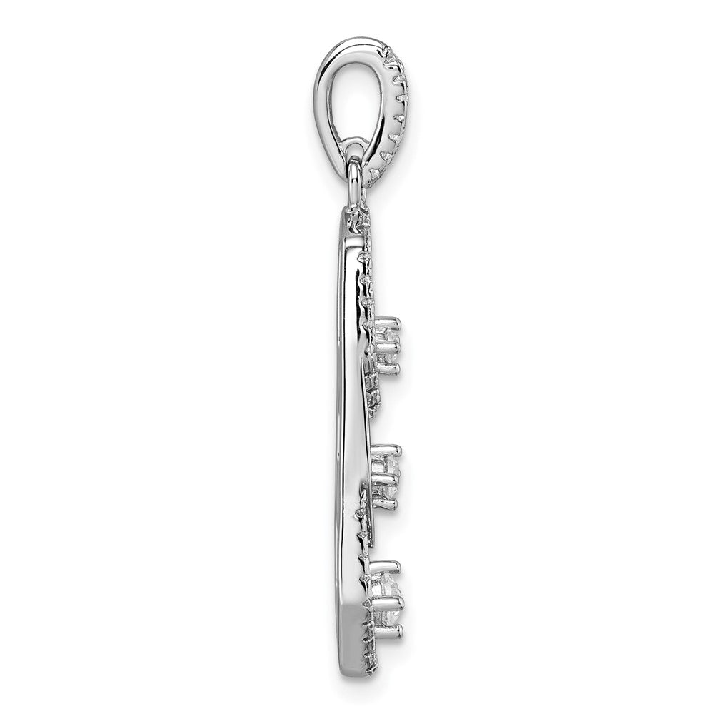 Sterling Silver Rhodium-Plated CZ 3 Pointed Pendant