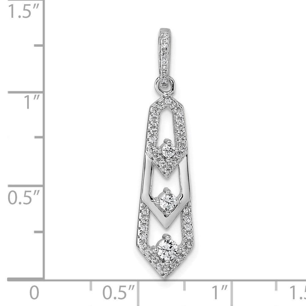 Sterling Silver Rhodium-Plated CZ 3 Pointed Pendant