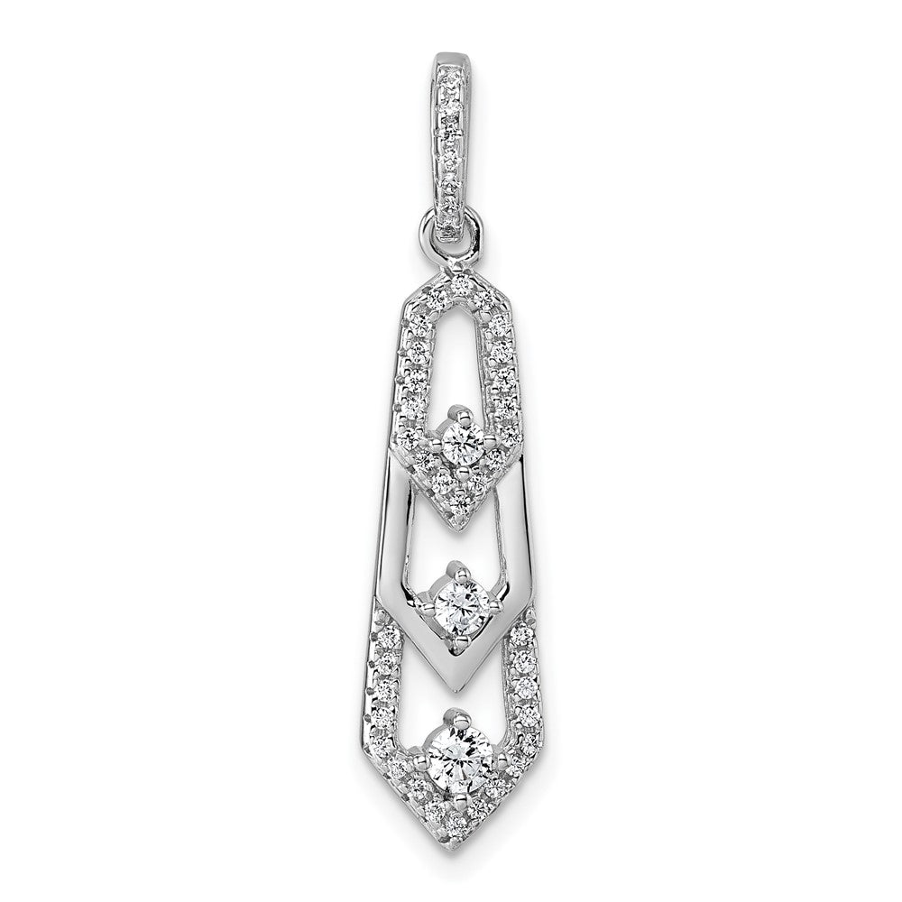 Sterling Silver Rhodium-Plated CZ 3 Pointed Pendant