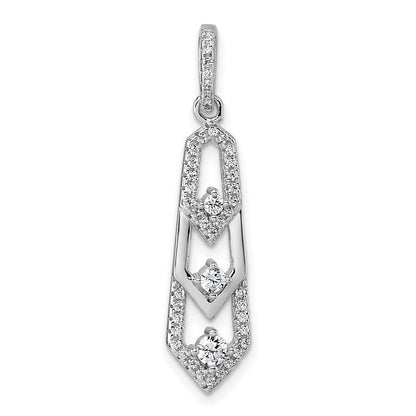 Sterling Silver Rhodium-Plated CZ 3 Pointed Pendant