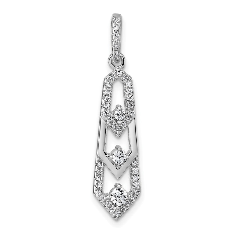 Sterling Silver Rhodium-Plated CZ 3 Pointed Pendant