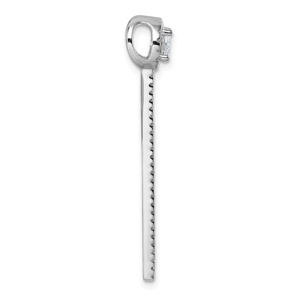 Sterling Silver Rhodium-Plated CZ Dangle Bar Chain Slide Pendant