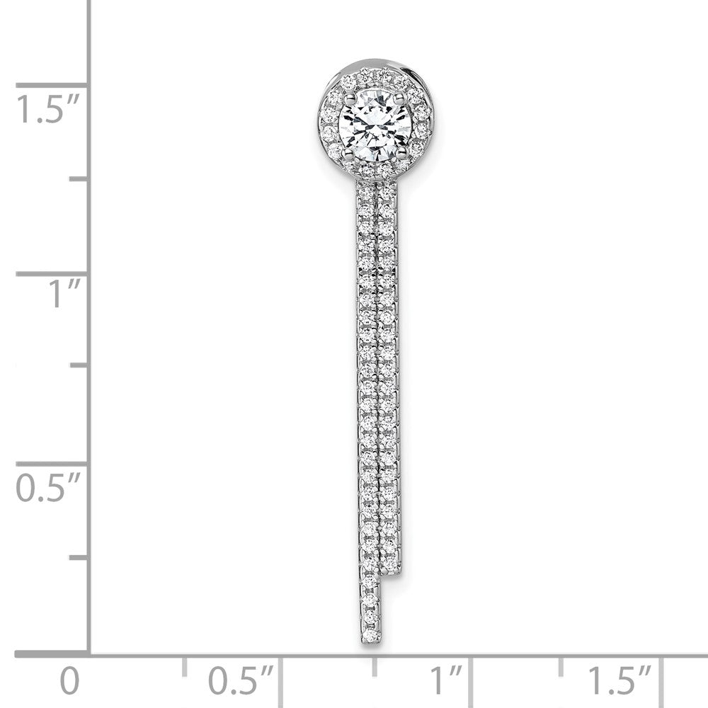 Sterling Silver Rhodium-Plated CZ Dangle Bar Chain Slide Pendant
