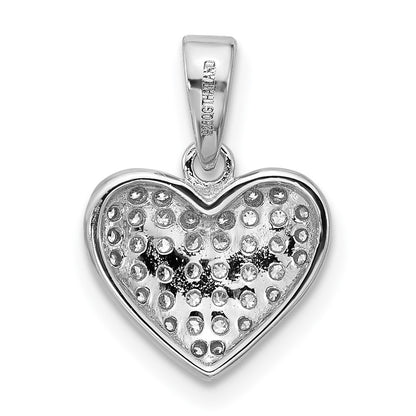Sterling Silver Rhodium-Plated Pave CZ Heart Pendant