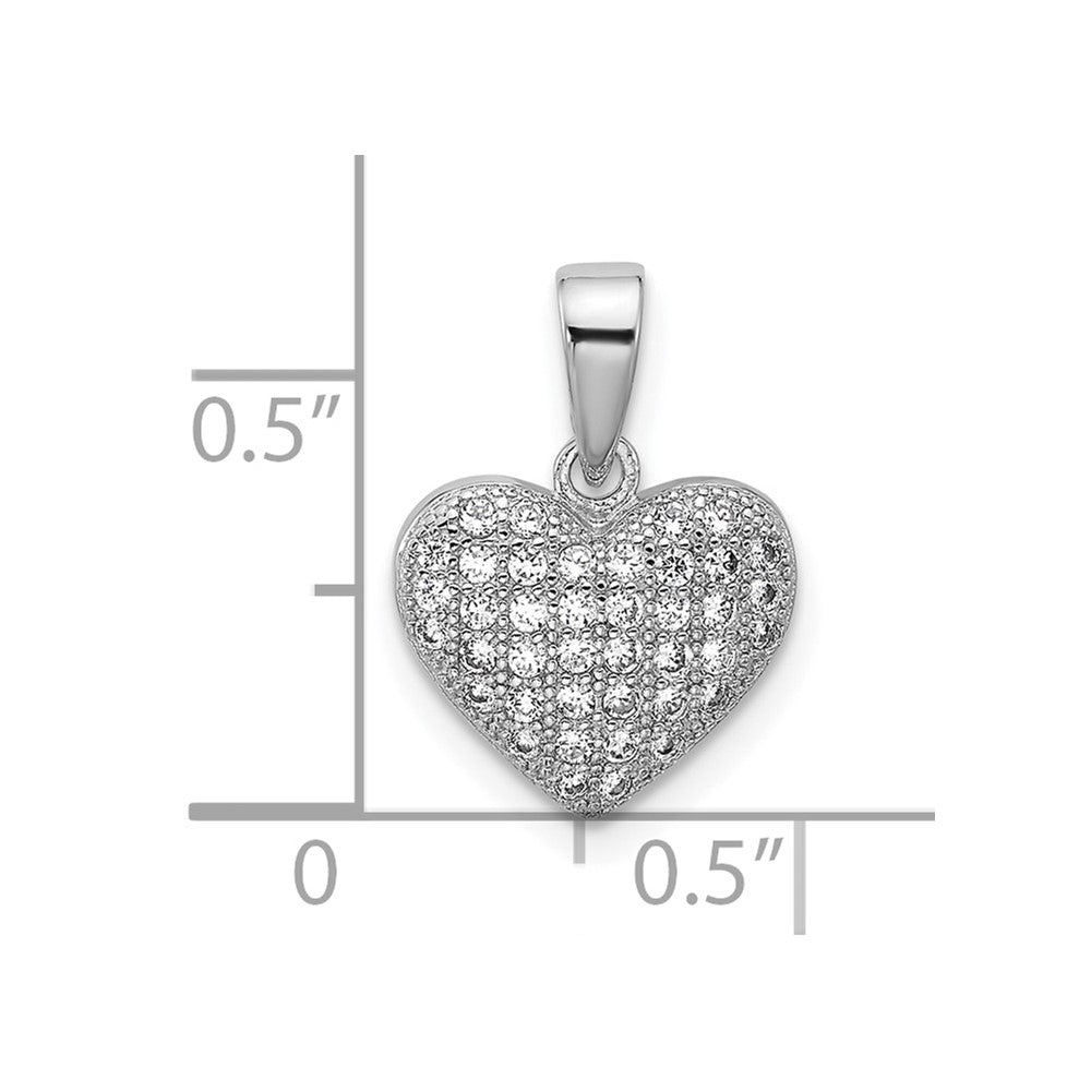 Sterling Silver Rhodium-Plated Pave CZ Heart Pendant