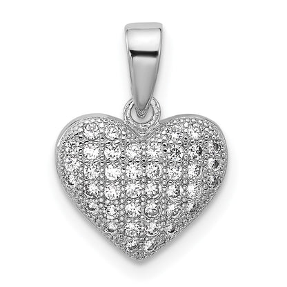 Sterling Silver Rhodium-Plated Pave CZ Heart Pendant