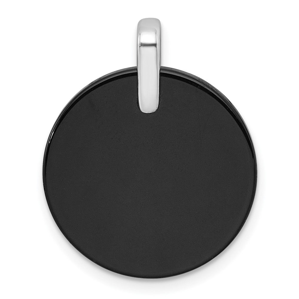 Sterling Silver Rhodium Plated Polished Onyx and CZ Star Circle Pendant