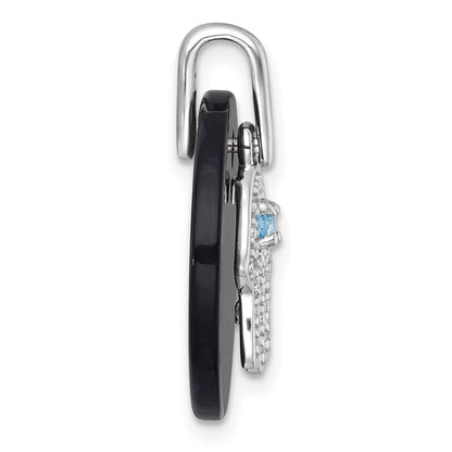Sterling Silver Rhodium Plated Polished Lsbt CZ and Onyx Hamsa Circle Pendant