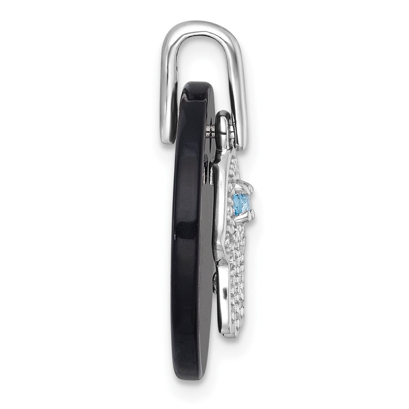 Sterling Silver Rhodium Plated Polished Lsbt CZ and Onyx Hamsa Circle Pendant