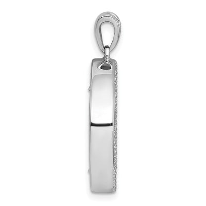Sterling Silver Rhodium Plated Polished Onyx and CZ Leaf Circle Pendant