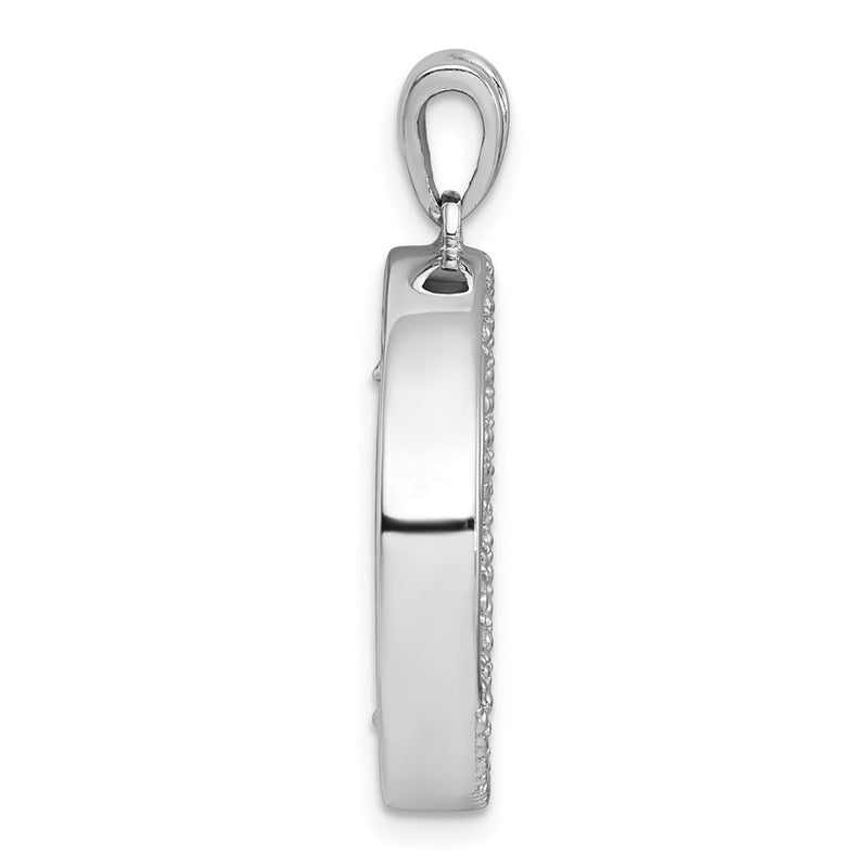 Sterling Silver Rhodium Plated Polished Onyx and CZ Leaf Circle Pendant