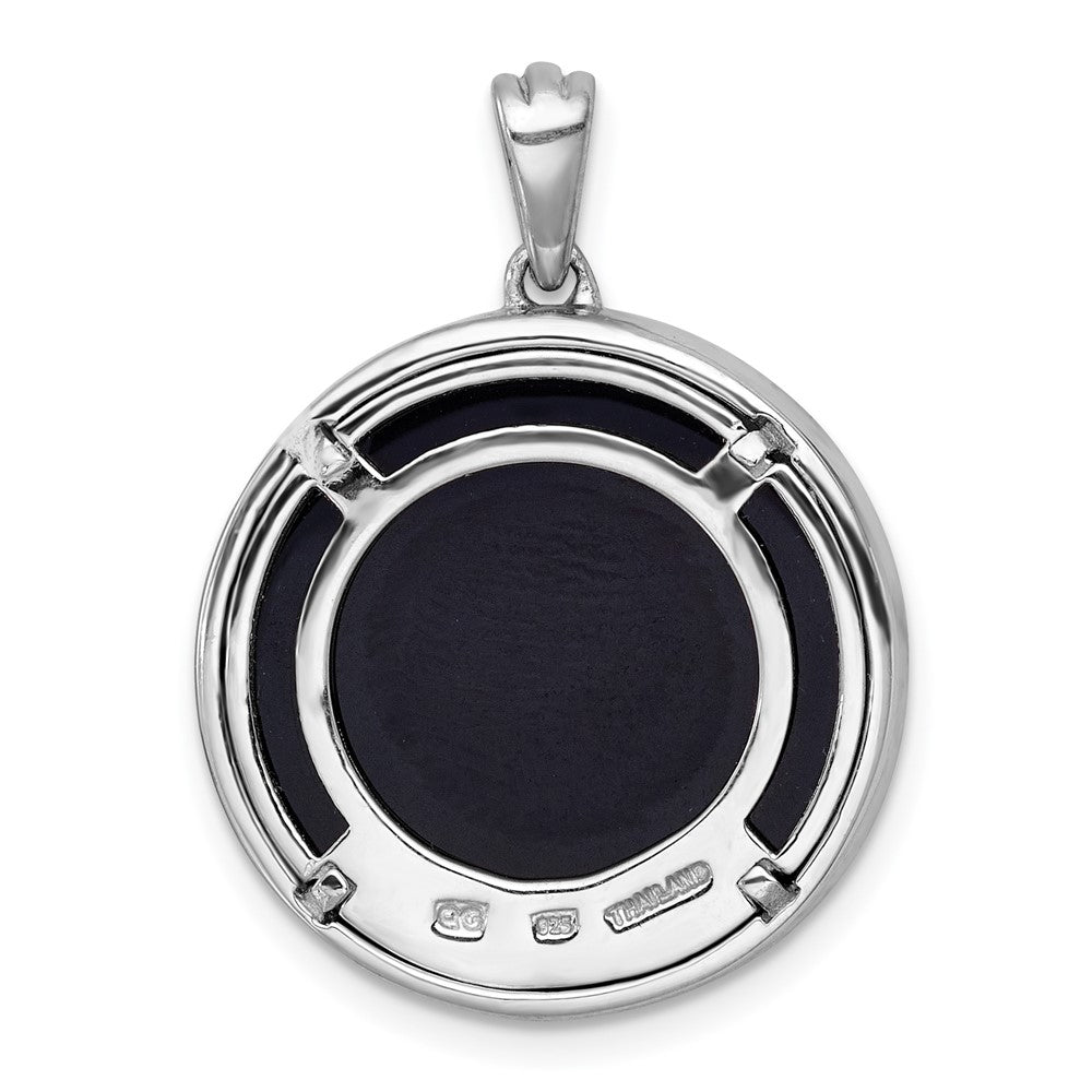 Sterling Silver Rhodium Plated Polished Onyx and CZ Tree of Life Pendant