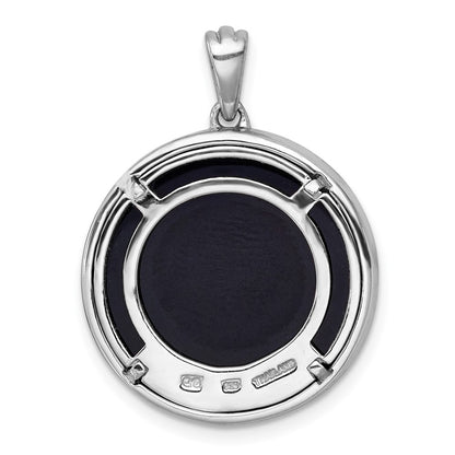 Sterling Silver Rhodium Plated Polished Onyx and CZ Tree of Life Pendant