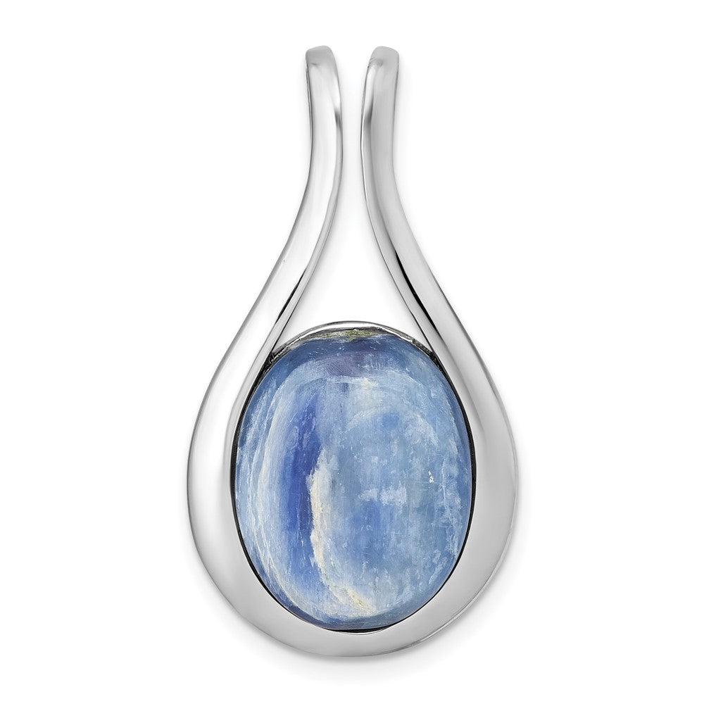 Sterling Silver Rh-Plat Polished Oval Kyanite Teardrop Chain Slide Pendant