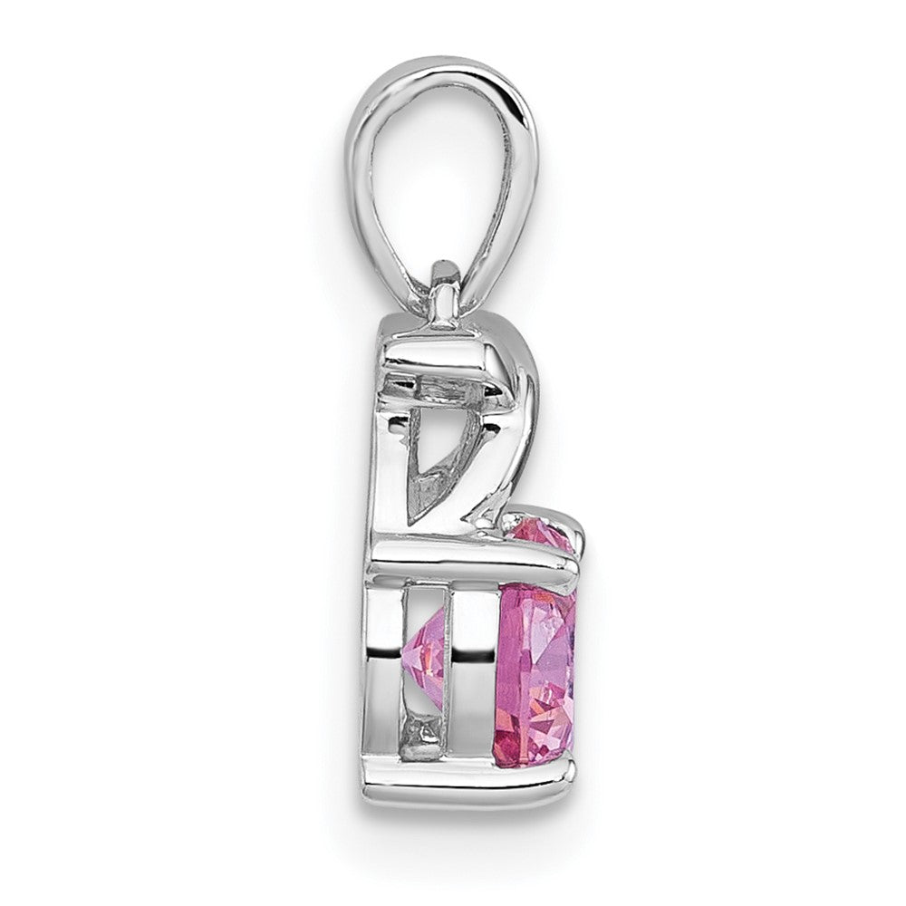 Sterling Silver Rhodium-Plated Polished Pink CZ X Pendant