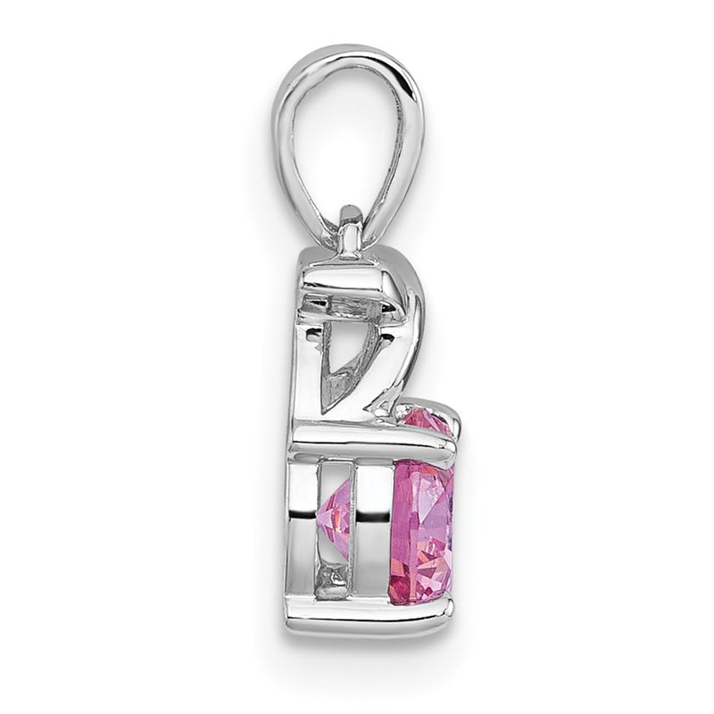 Sterling Silver Rhodium-Plated Polished Pink CZ X Pendant