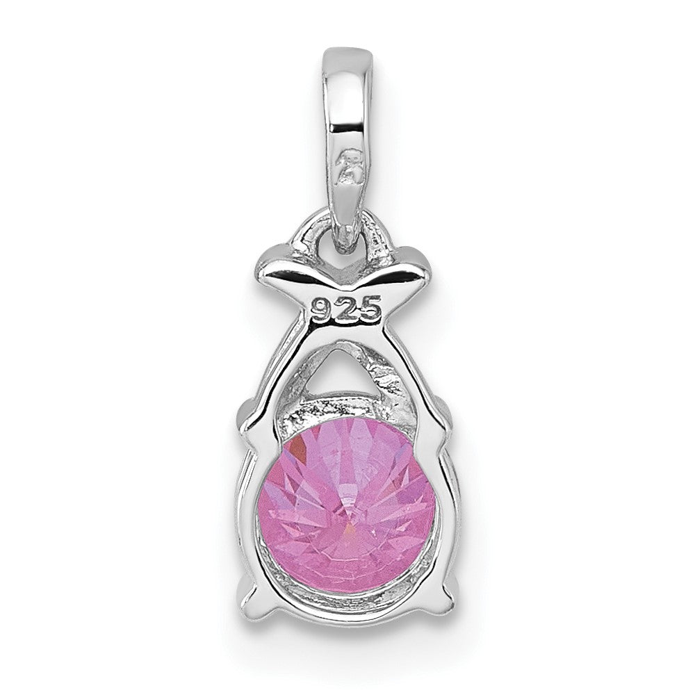 Sterling Silver Rhodium-Plated Polished Pink CZ X Pendant