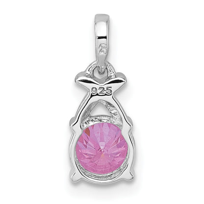 Sterling Silver Rhodium-Plated Polished Pink CZ X Pendant