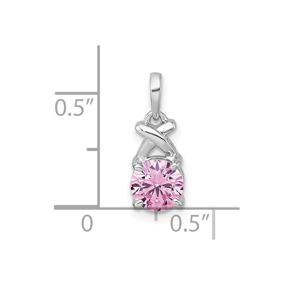 Sterling Silver Rhodium-Plated Polished Pink CZ X Pendant