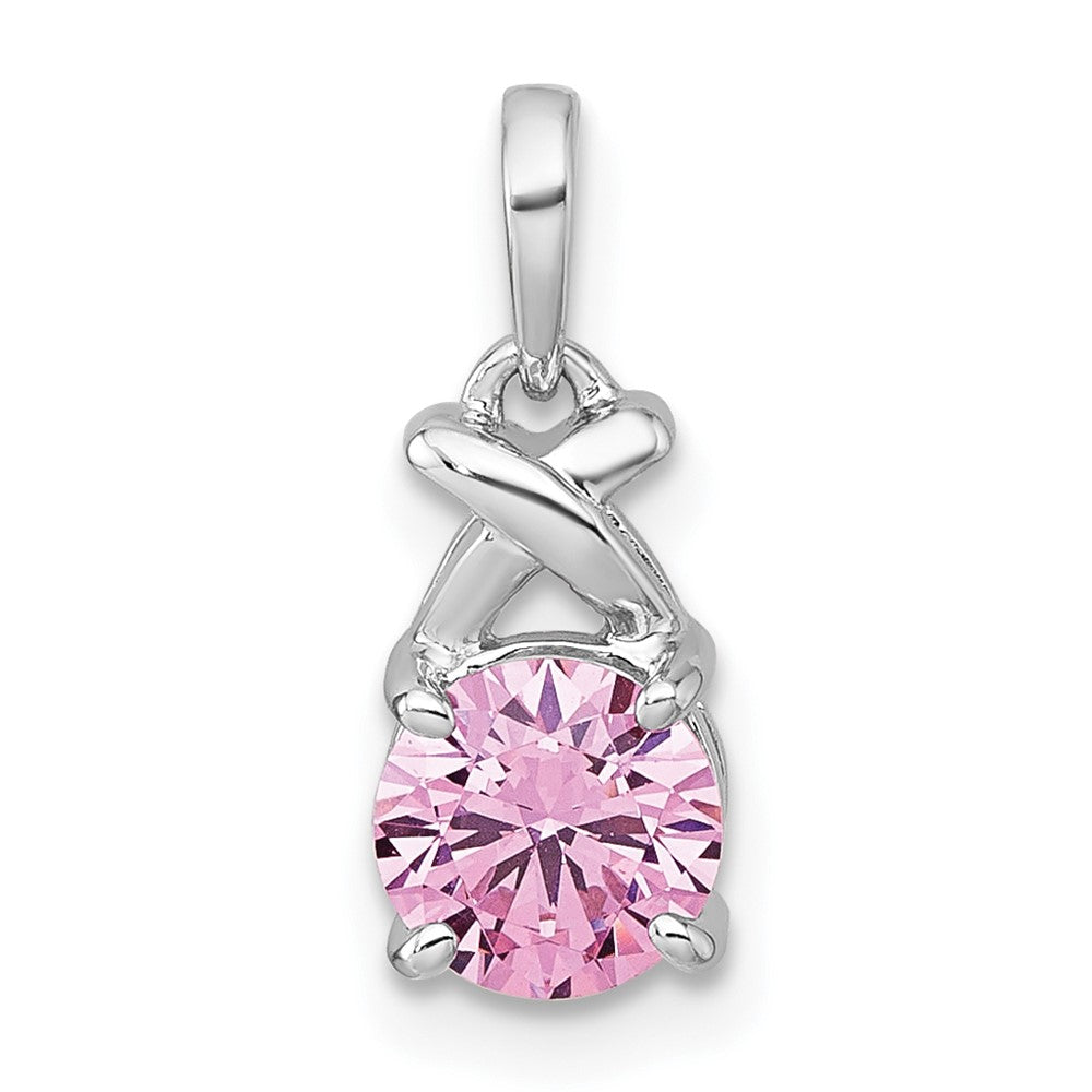 Sterling Silver Rhodium-Plated Polished Pink CZ X Pendant