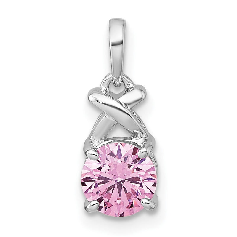 Sterling Silver Rhodium-Plated Polished Pink CZ X Pendant