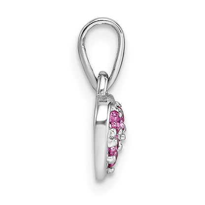 Sterling Silver Rhodium-Plated Children's Pink CZ Heart Pendant