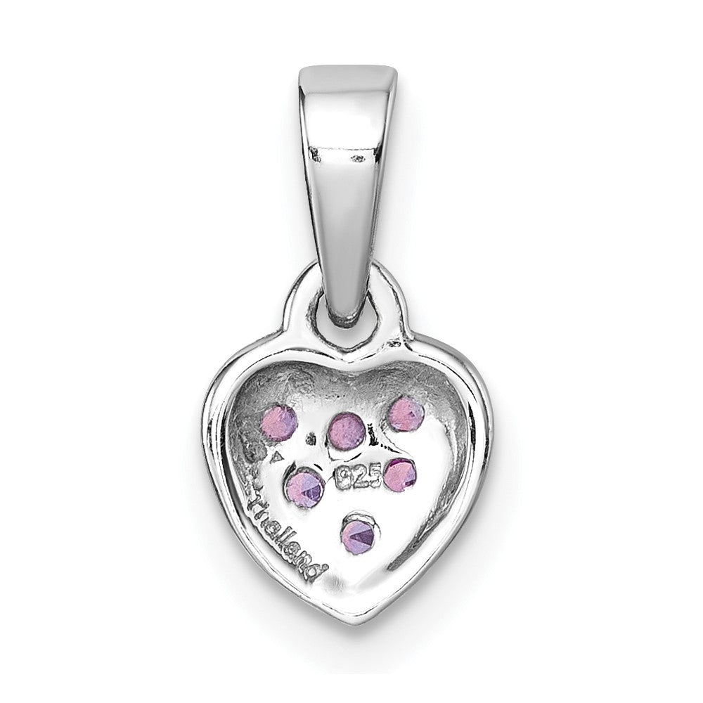 Sterling Silver Rhodium-Plated Children's Pink CZ Heart Pendant