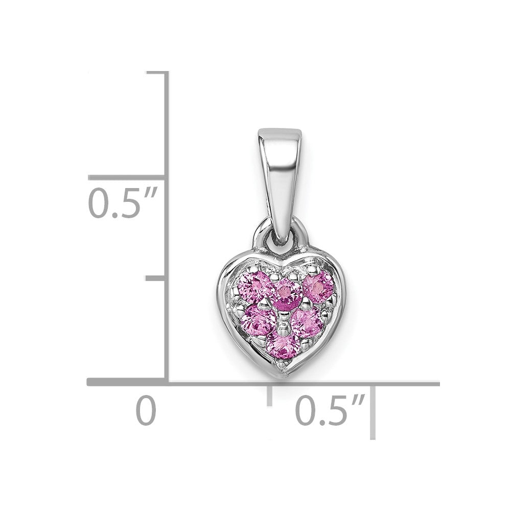 Sterling Silver Rhodium-Plated Children's Pink CZ Heart Pendant