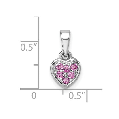 Sterling Silver Rhodium-Plated Children's Pink CZ Heart Pendant