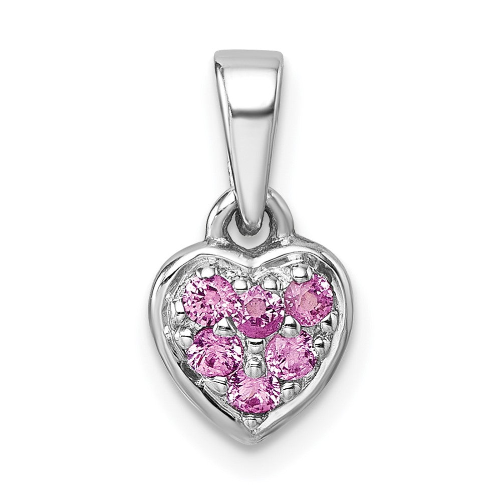 Sterling Silver Rhodium-Plated Children's Pink CZ Heart Pendant