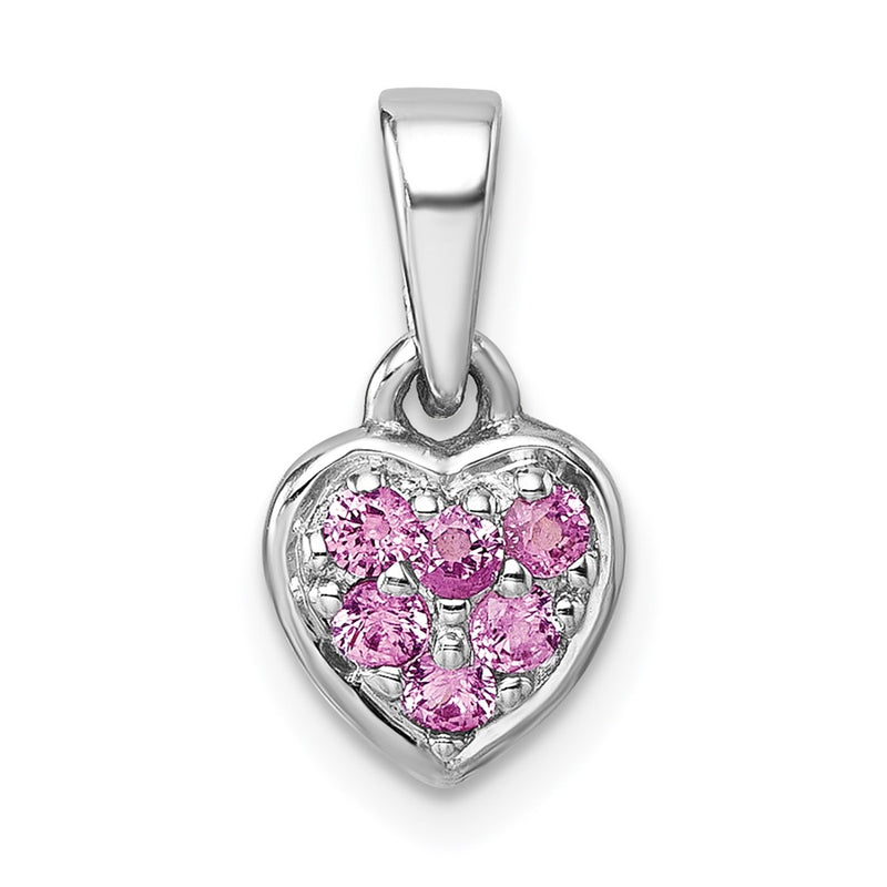Sterling Silver Rhodium-Plated Children's Pink CZ Heart Pendant