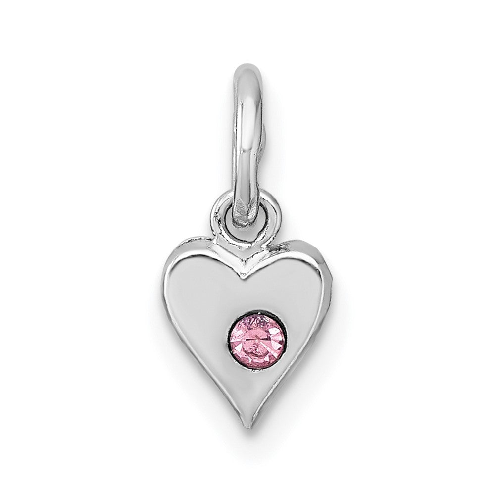 Sterling Silver Madi K Rhodium Plated Pink Crystal Heart Children's Pendant