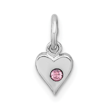 Sterling Silver Madi K Rhodium Plated Pink Crystal Heart Children's Pendant