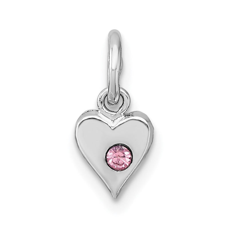 Sterling Silver Madi K Rhodium Plated Pink Crystal Heart Children's Pendant