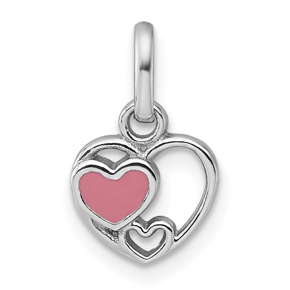 Sterling Silver Rhodium-Plated Polished Enamel Triple Heart Pendant