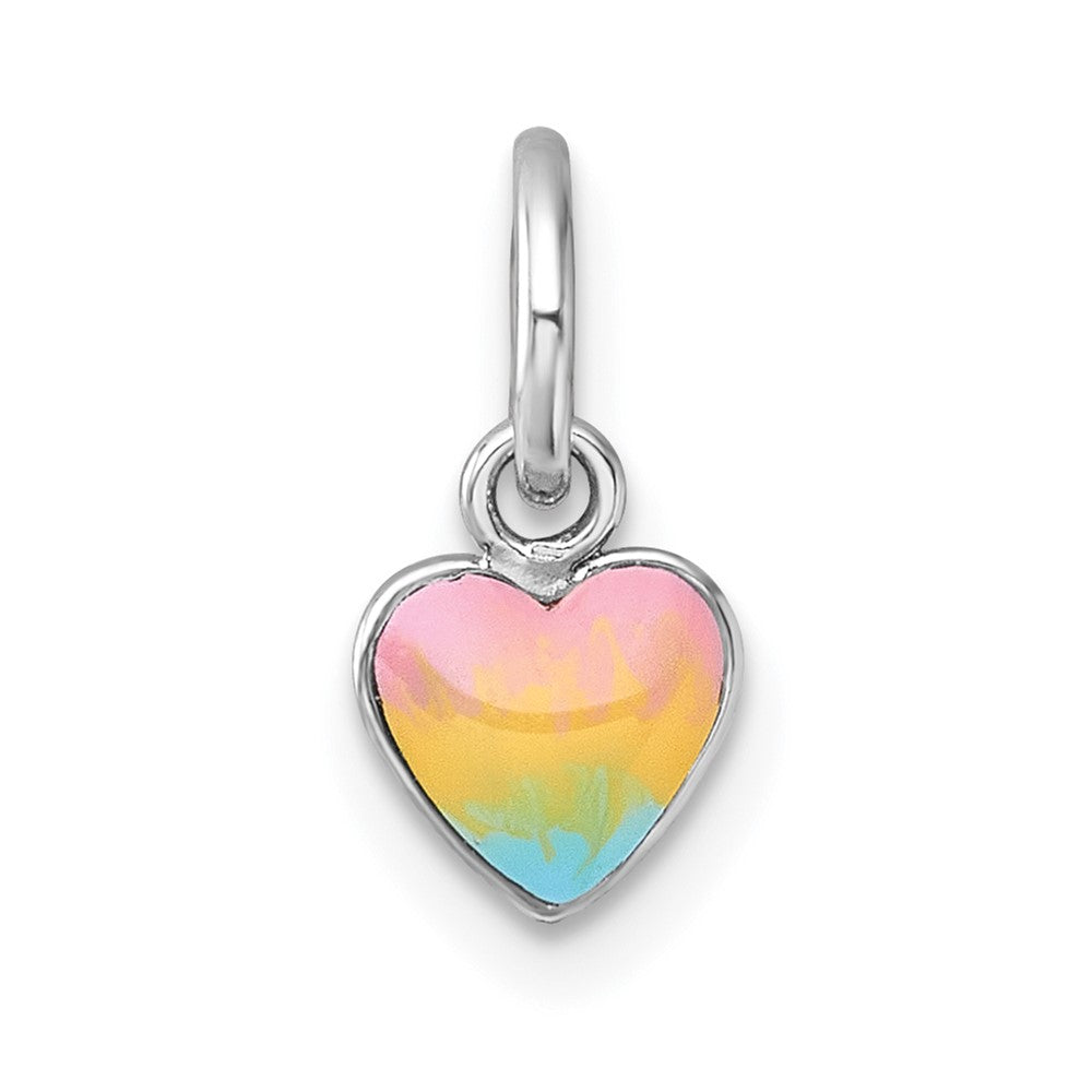 Sterling Silver Madi K Rhodium Plated Enamel Rainbow Heart Children's Pendant