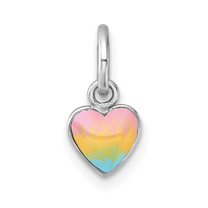 Sterling Silver Madi K Rhodium Plated Enamel Rainbow Heart Children's Pendant