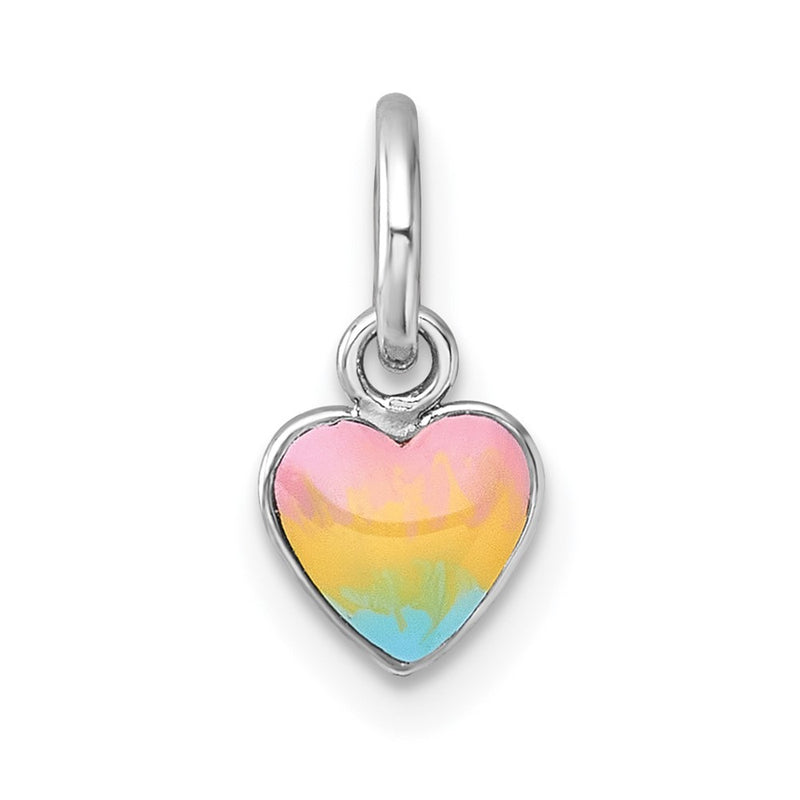 Sterling Silver Madi K Rhodium Plated Enamel Rainbow Heart Children's Pendant