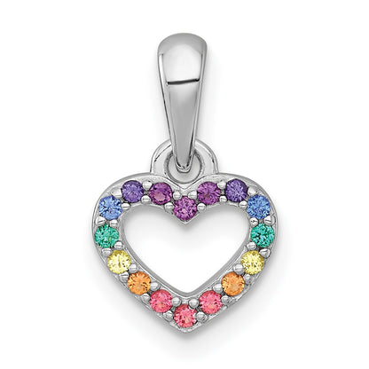 Sterling Silver Rh-Pl Multi Color Nano Crystals Heart Children's Pendant