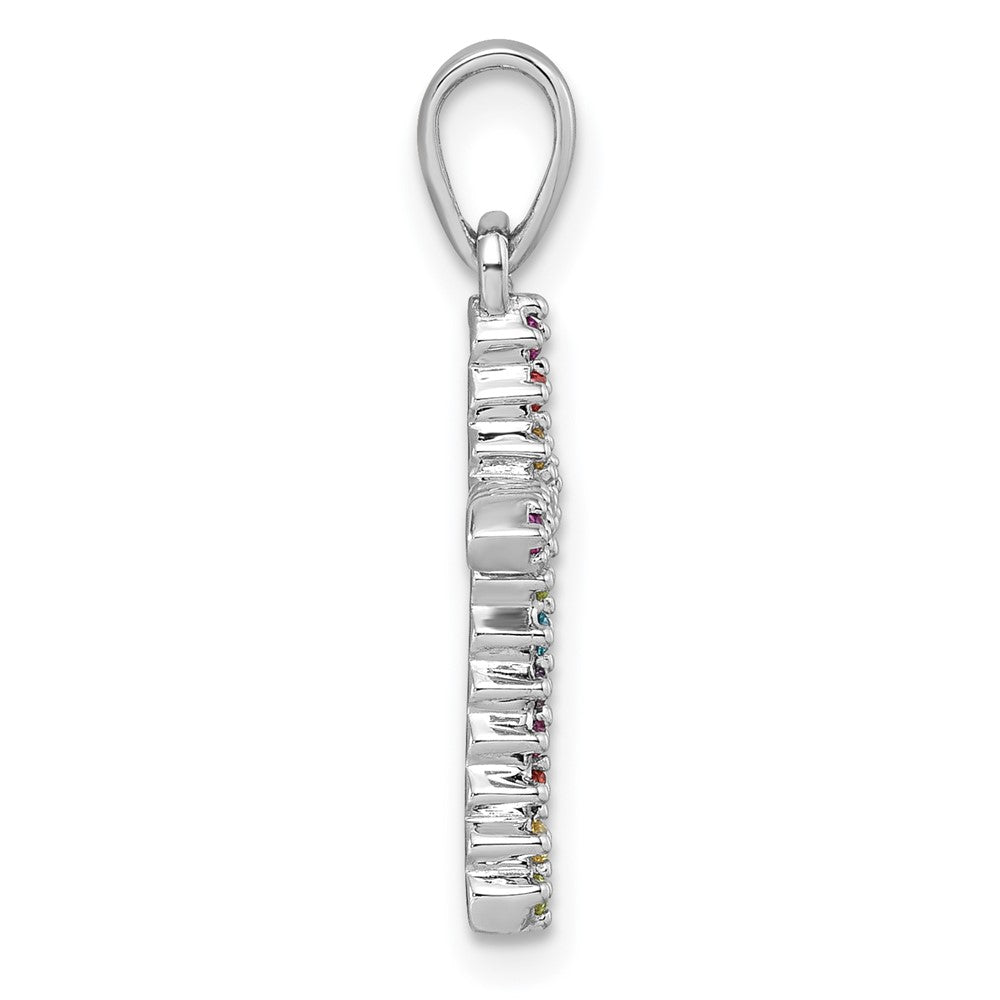 Sterling Silver Rhodium Plated Children's Multi Color CZ Cross Pendant