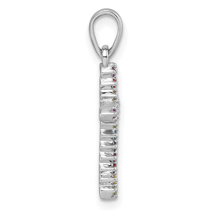 Sterling Silver Rhodium Plated Children's Multi Color CZ Cross Pendant