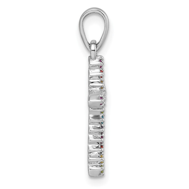 Sterling Silver Rhodium Plated Children's Multi Color CZ Cross Pendant