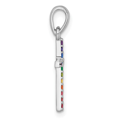 Sterling Silver Rh-Pl Multi Color Nano Crystals Children's Cross Pendant