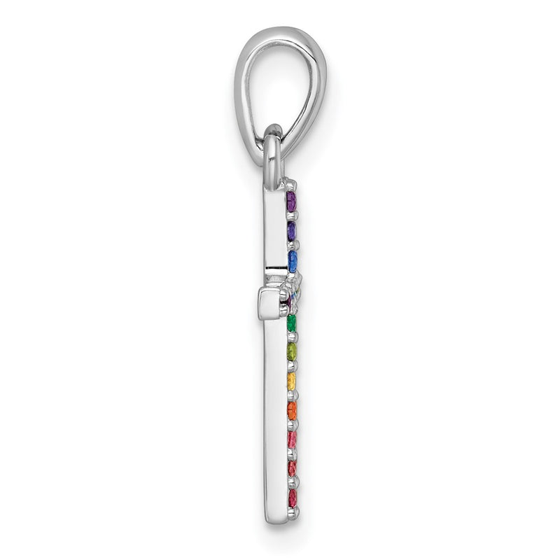 Sterling Silver Rh-Pl Multi Color Nano Crystals Children's Cross Pendant