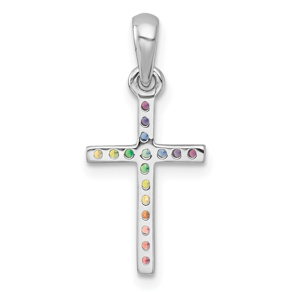 Sterling Silver Rh-Pl Multi Color Nano Crystals Children's Cross Pendant