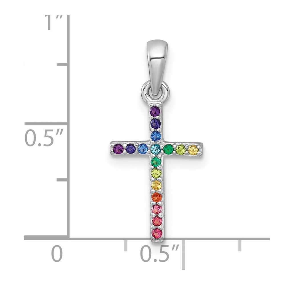 Sterling Silver Rh-Pl Multi Color Nano Crystals Children's Cross Pendant