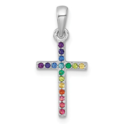 Sterling Silver Rh-Pl Multi Color Nano Crystals Children's Cross Pendant